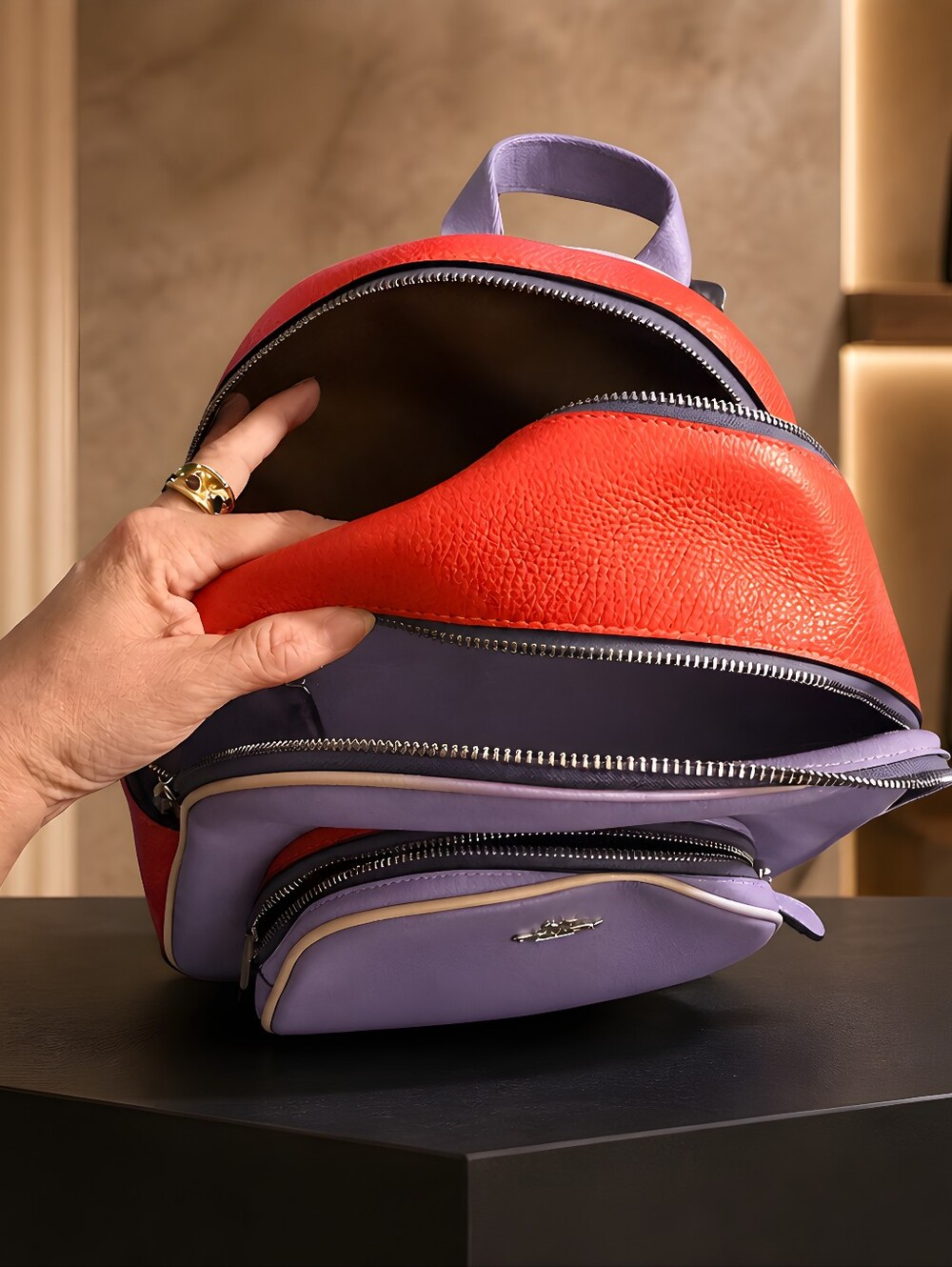 Coach Court Backpack in Colorblock,  in Light Violet/Electric Coral Color 2020's - Picture 5 of 11